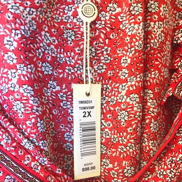 Max Studio Crepe Peasant Blouse Red Floral Print Size 2X - Picture 5 of 16